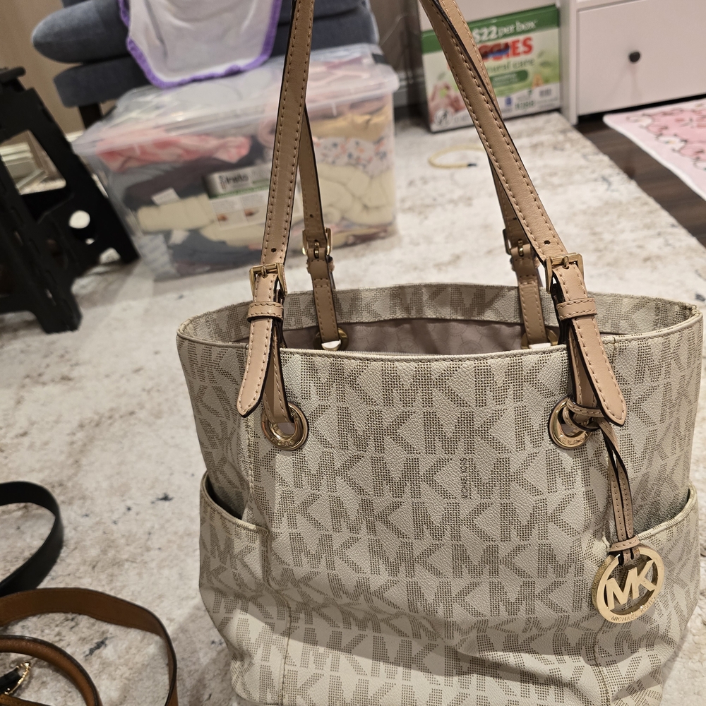 Michael Kors Cream and Tan Logo Tote
